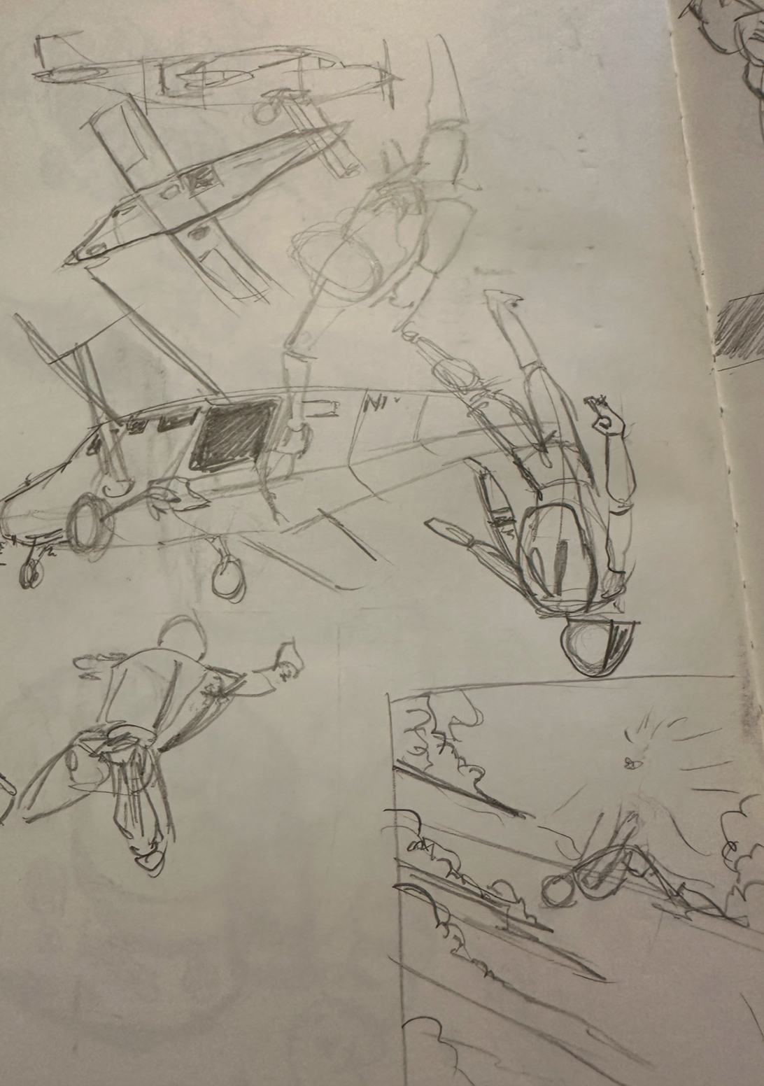 bad sketches of a skydiver falling